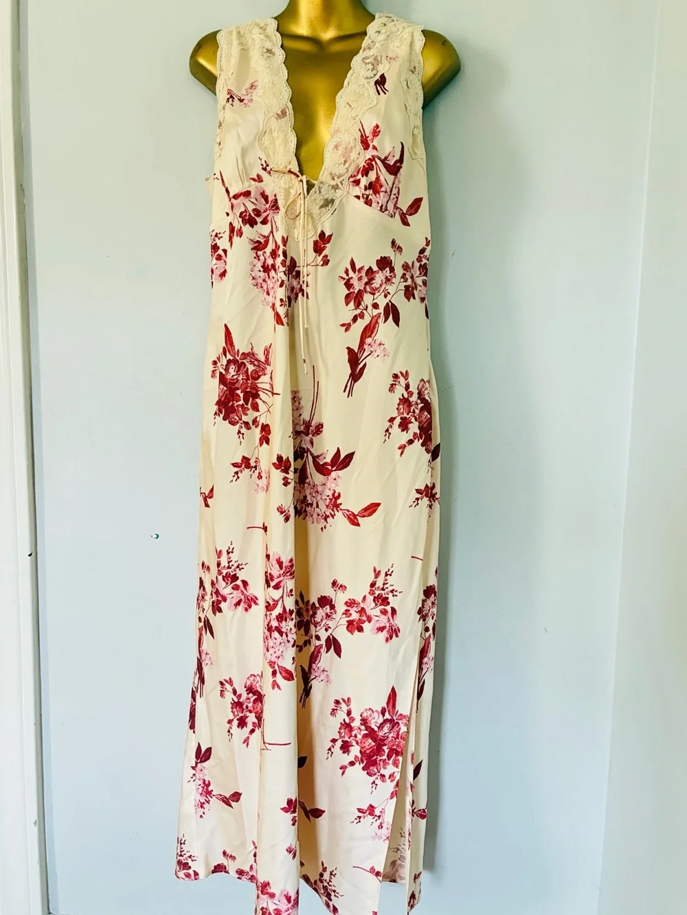 Abercrombie & Fitch Floral Lace Maxi Dress Cream Burgundy Romantic L Tall